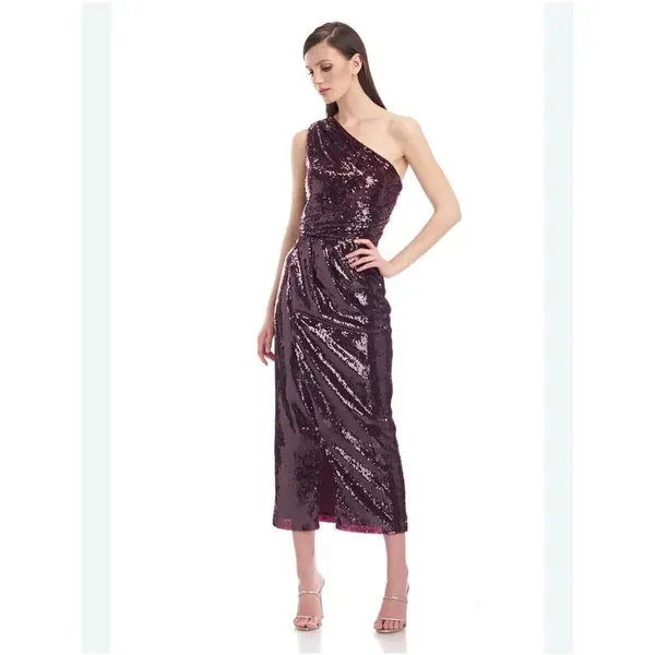 Kay Unger Alexia One Shoulder Sequin Midi Dress Size 4 Evening Cocktail - Image 9
