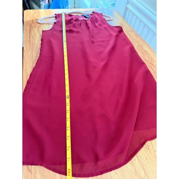 Forever 21 Burgundy Pleated Neck Sleeveless Shift Mini Dress Size Small - Image 6