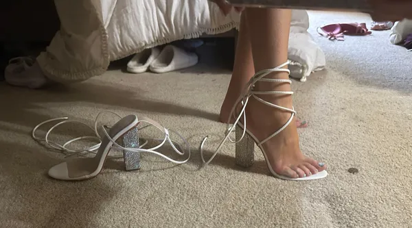Lace Up Rhinestone Heels Silver Size 7 - Image 2