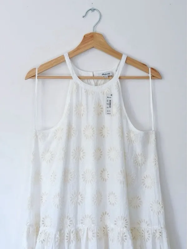 Madewell $198 Embroidered Drop-Waist Maxi Dress Floral Eyelet Ivory Size XXS - Image 12