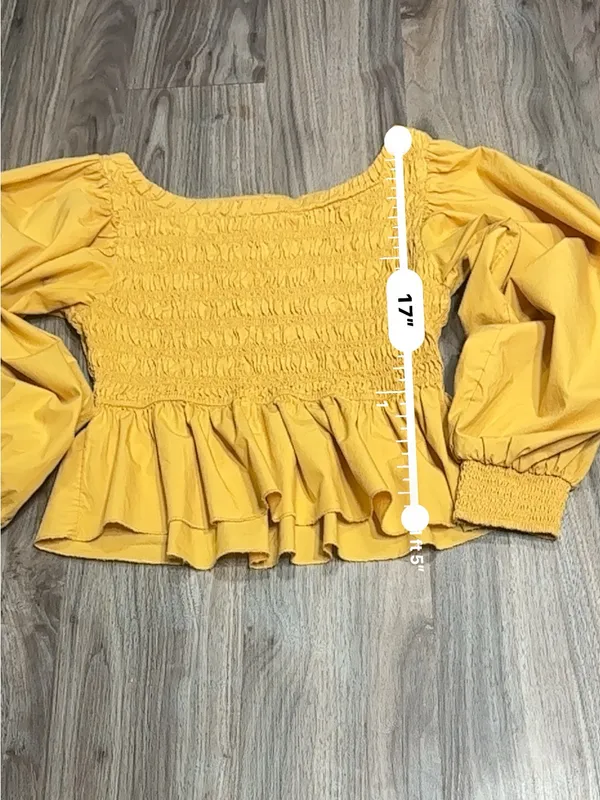 Free People mustard Yellow Smocked Peplum Blouse. - Image 10