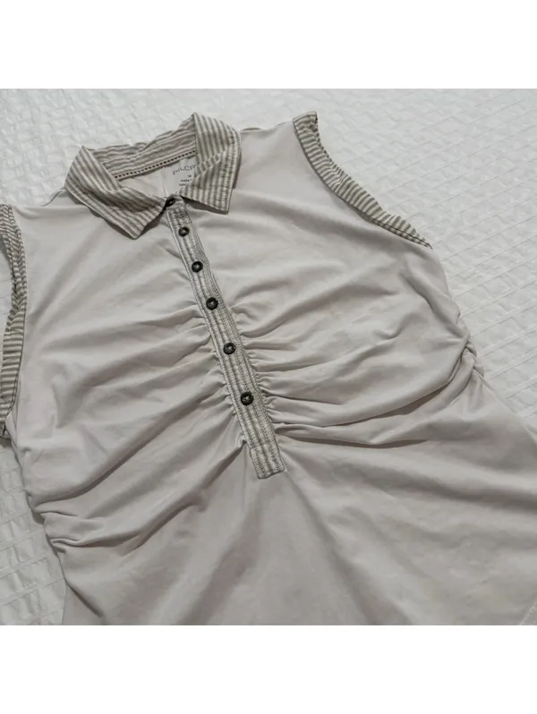 Pilcro Ruched Varsity Polo Tank Top Sleeveless Off White Sz M Medium - Image 2