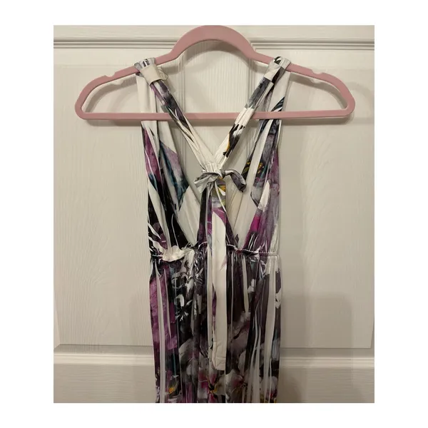 Doki Geki Watercolor Floral Maxi Dress Purple Racerback Empire Waist Resort, S - Image 6