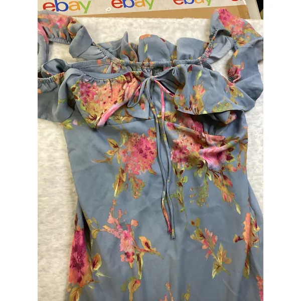 Wild Fable Slate Blue‎ Floral Ruffle Off Shoulder Maxi Dress Large NWT - Image 2