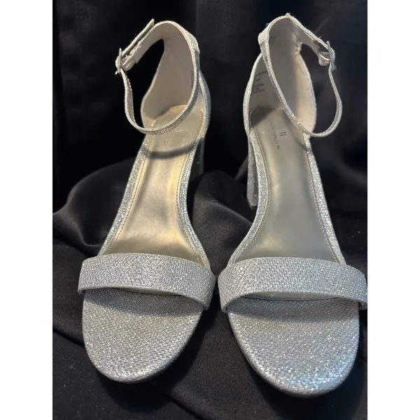 Worthington Beckwith Silver Glitter Block Heel Sandals Ankle Strap‎ Womens 11M - Image 4