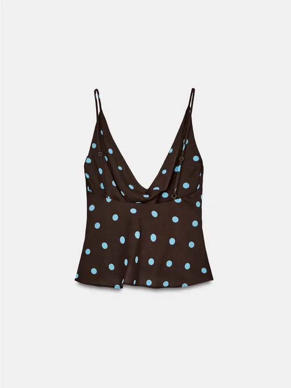 Zara Brown Cowl Neck Camisole with Light Blue Polka Dots - Image 6