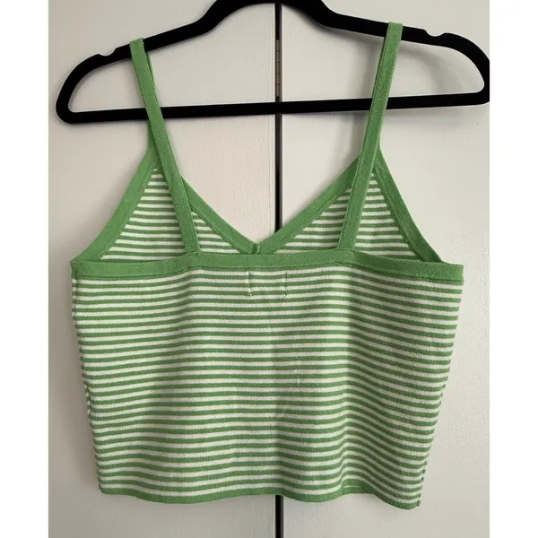 LA Hearts Green White Striped Knit Crop Tank Top V-Neck Camisole‎ Medium - Image 2