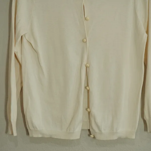 J. Crew Cream Ruffle Neck Cotton Cardigan Sweater Ivory Delicate Balletcore Soft - Image 3