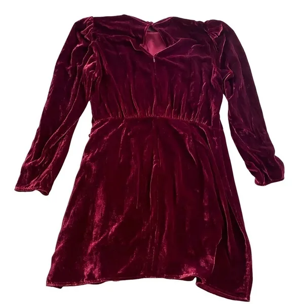 Reformation Dress Evora Velvet Long-Sleeve Keyhole Buttoned Mini‎ Chianti 12 NWT - Image 7