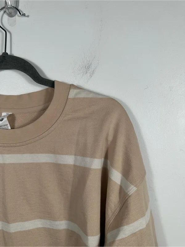 Lululemon Perfectly‎ Oversized Cropped Crew Stripe Cafe Au Lait White Opal 6 - Image 6