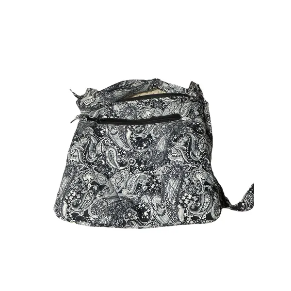 Black And White Paisley Crossbody Bag. Zips & Snaps, Adjustable Strap. - Image 2