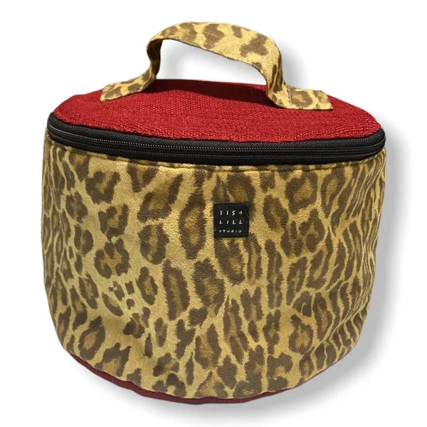 1154 Lill‎ Studio Leopard Print Red Tweed Makeup Cosmetic Toiletry Bag Travel - Image 2