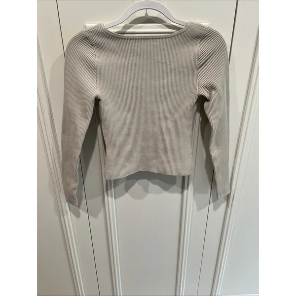 Aritzia Babaton Sculpt Knit Sweetheart Ribbed Long Top Beige Stretch Neutral - Image 3