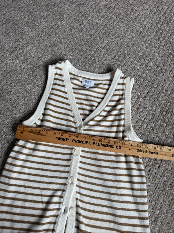 Cotton Striped Button-Front Knit Vest in Cream and Tan size M - Image 3