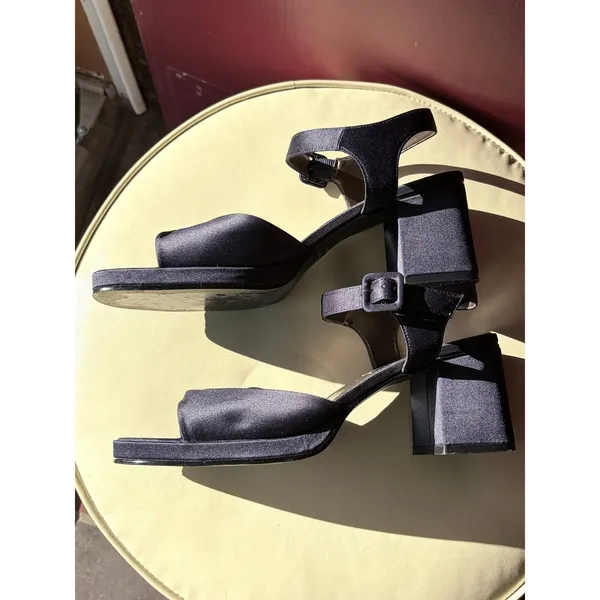 Unlisted Navy Blue Satin Block Heel‎ Sandals Strap Platform U47253 Size 10 - Image 4