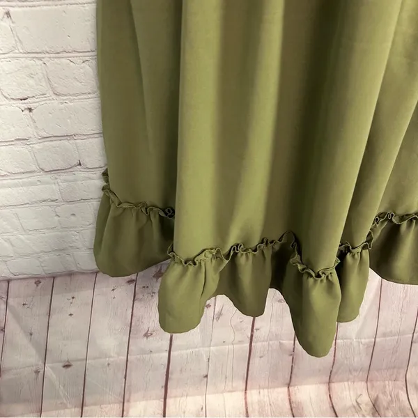 Grace Karin olive green high waisted fit and flare ruffle dress size Small retro - Image 8