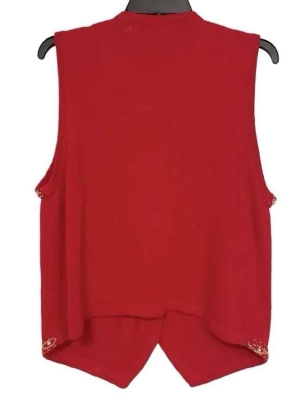 VTG Claudia D Beaded Sweater Vest Red Floral Pearl Embellished Large - Image 3