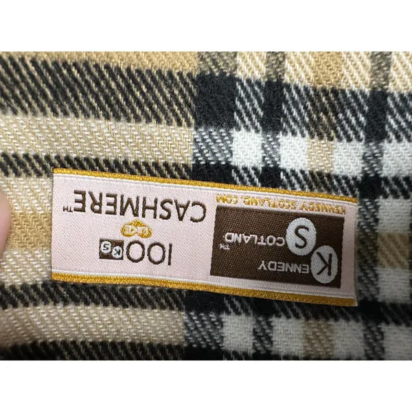 Kennedy Scotland Cashmere Check Plaid Brown Black Red Fringe Scarf - Image 3