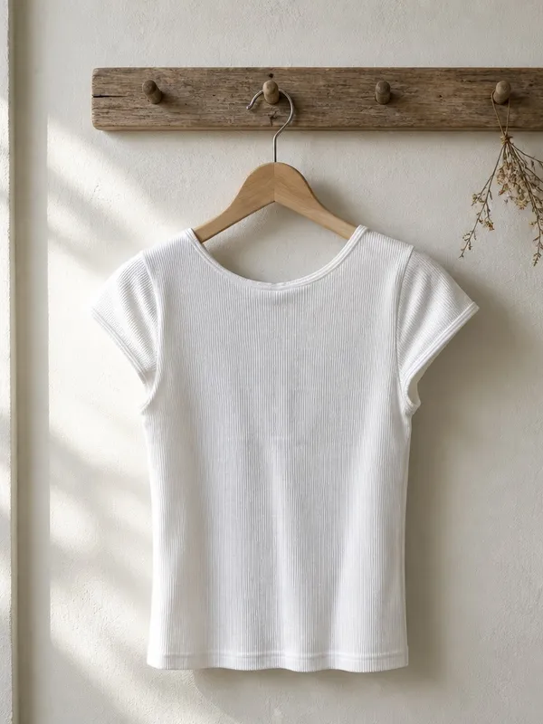 Dynamic Slim White Ribbed V-Neck Tee - Image 3