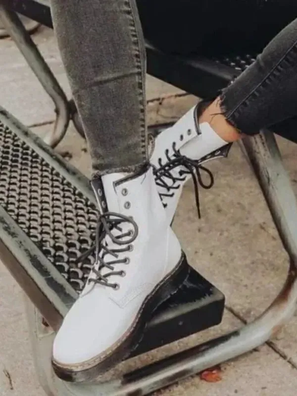 DR.Martens 1460 Patent Leather Lace Up Boots in White Patent Leather US 9 - Image 2