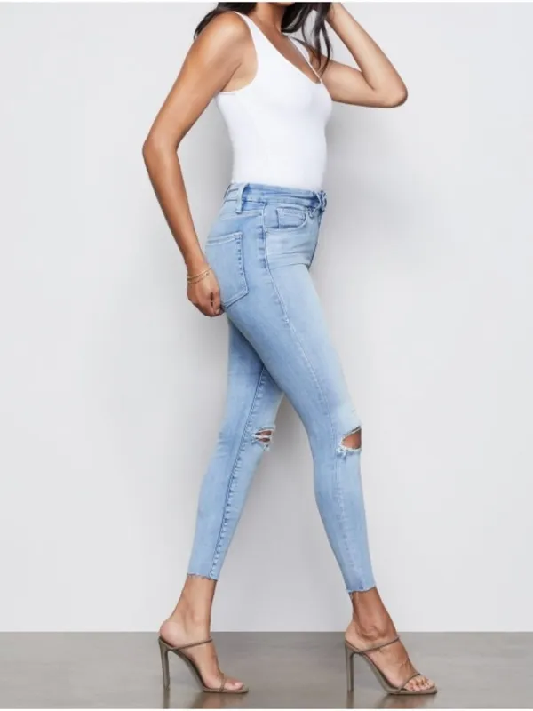 Good American Good Waist Crop Raw Edge Blue352 Ripped Distressed High-Rise Waist - Image 4