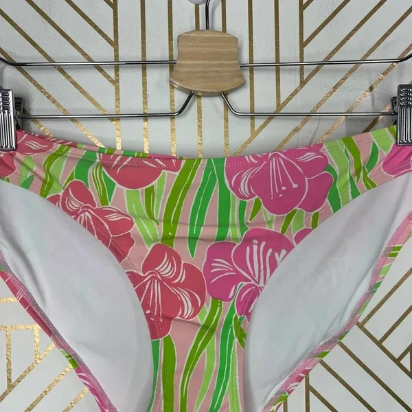 Lilly Pulitzer Surfs‎ Up Bikini Bottom Hibiscus Floral Print Pink Green Size M - Image 2
