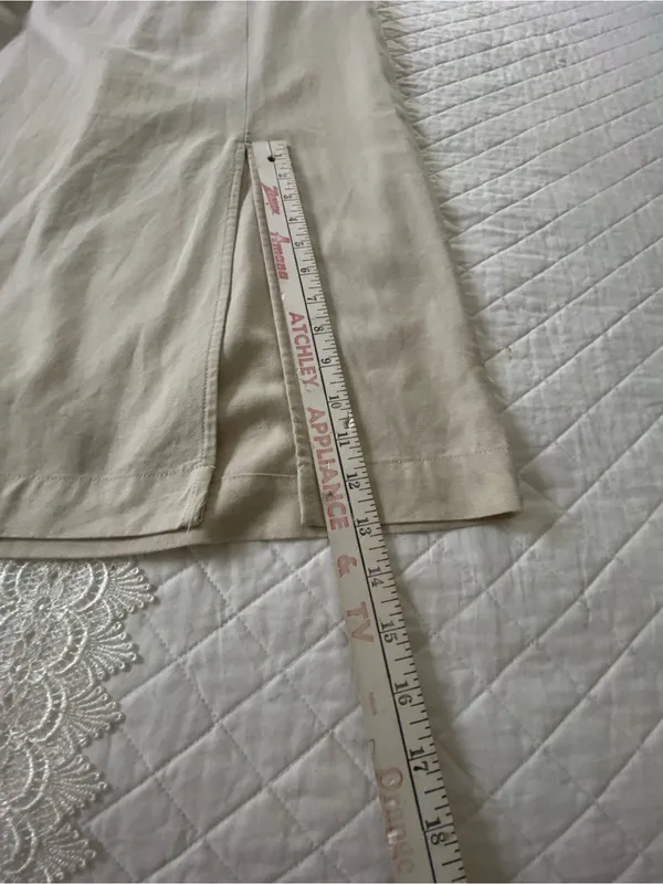 Time and Tru Linen Blend Beige Midi Skirt with Front Slit - Image 16