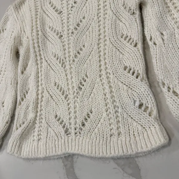 Abercrombie & Fitch Chunky Cable Knit Sweater Balloon Sleeve Womens Medium Ivory - Image 3