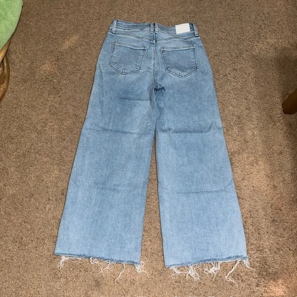 Paige Anessa Wide Leg Jeans High Rise‎ Patch Pocket Raw Hem Shooting Star 27 - Image 5