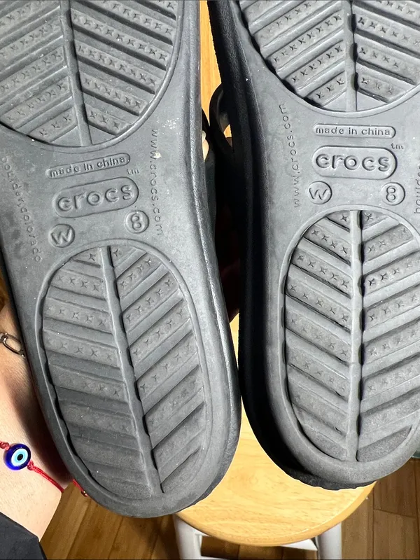 CROCS Black Slide Sandals with Large Silver Ring - Image 5