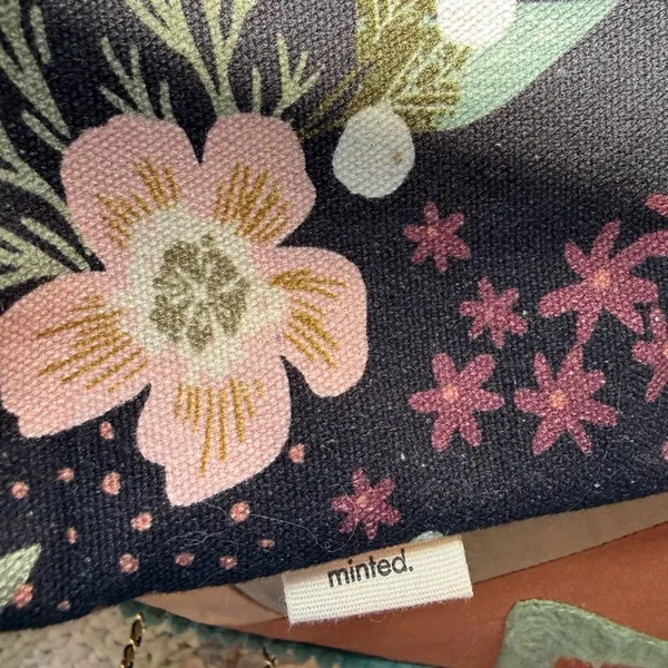 NWT Parker premium cotton with leather straps Floral Tote Bag - Black and Tan - Image 3