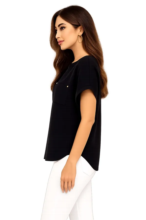 Anne Klein Textured Black Short Sleeve Blouse Women’s Medium - Image 3