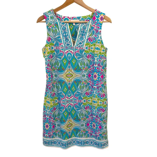 Jude Connally Carissa Shift Mini‎ Dress S Printed Resort Vacation Stretch Knit - Image 2