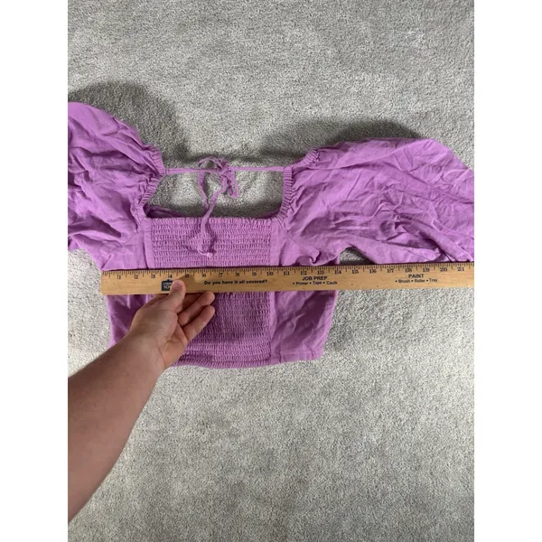 American Eagle Linen Button Crop Top Puff Balloon Sleeve‎ Purple Women's Small - Image 5