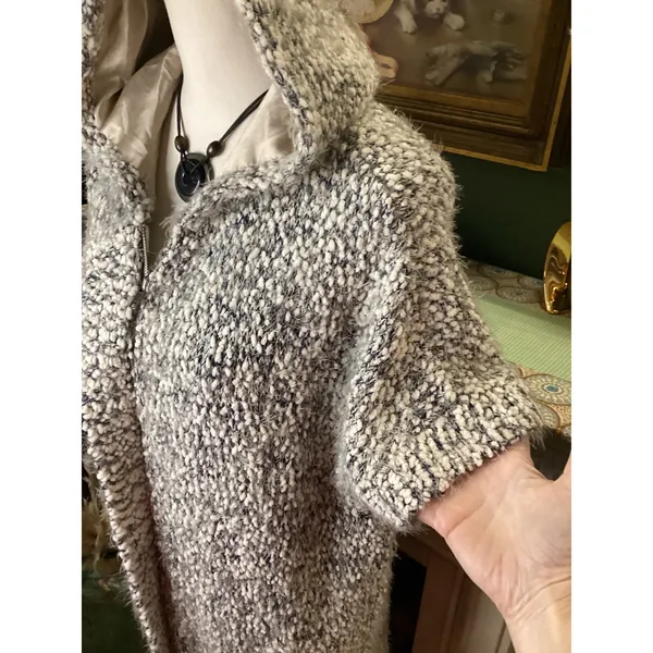 Eva's Tree Gray White Popcorn Knit Hooded Zip Front Vest Cardigan Large ETVCF15 - Image 3