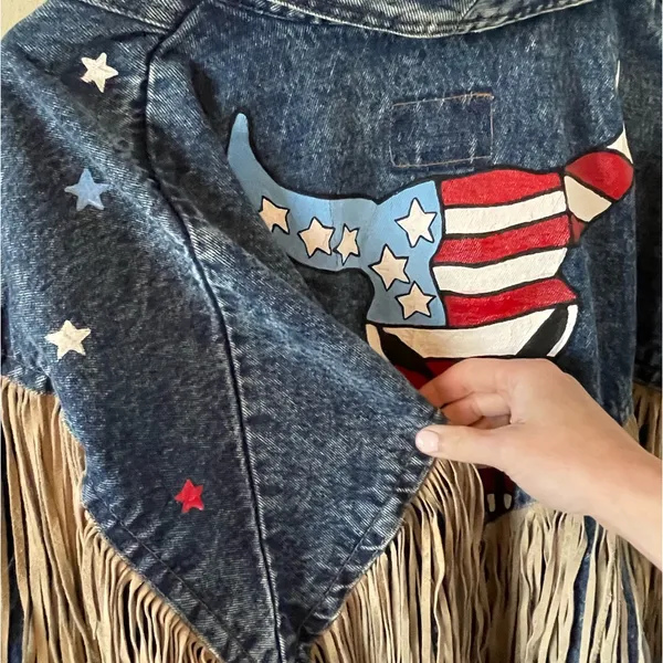 🤠Fringe Denim Western Jacket💃🏼 ~Large Blue - Image 10