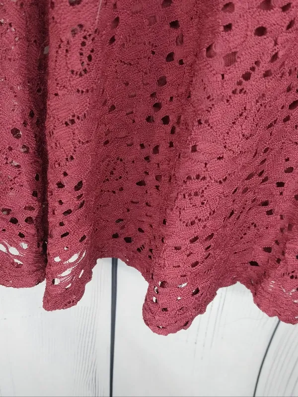 Hollister Burgundy Lace Long Sleeve Fit & Flare Skater Mini Dress NWT - Image 11