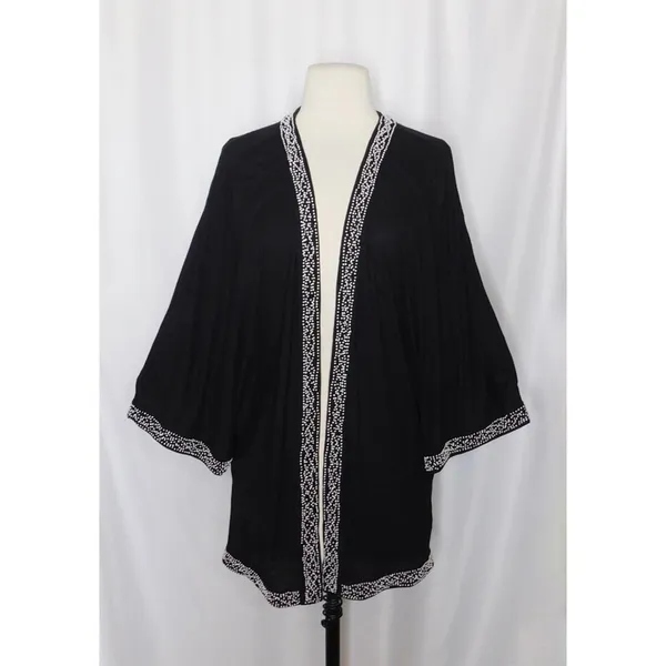 Anthropologie LEIFNOTES Twirled Trim Beaded Kimono Cardigan Sweater Black Small - Image 2
