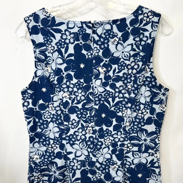 VTG Disney Medium Shift Dress Blue Floral Hidden Mickey‎ Sleeveless Resort 1293 - Image 6