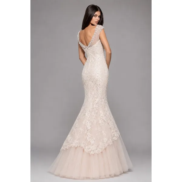 Sherri Hill 51114 Ivory‎ Lace Mermaid Gown – Beaded Cap Sleeve Formal Dress Sz 4 - Image 3