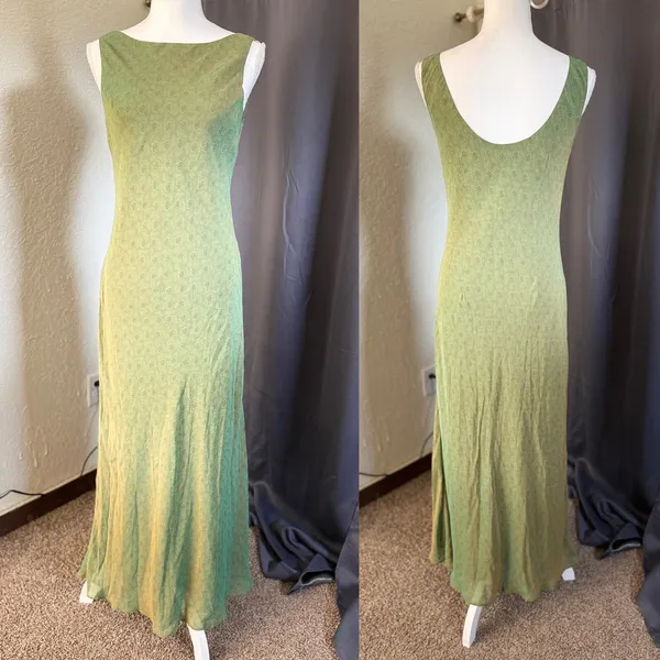 Vintage Tessuto Floral Fairycore Maxi Dress Women Medium Iridescent Green - Image 2