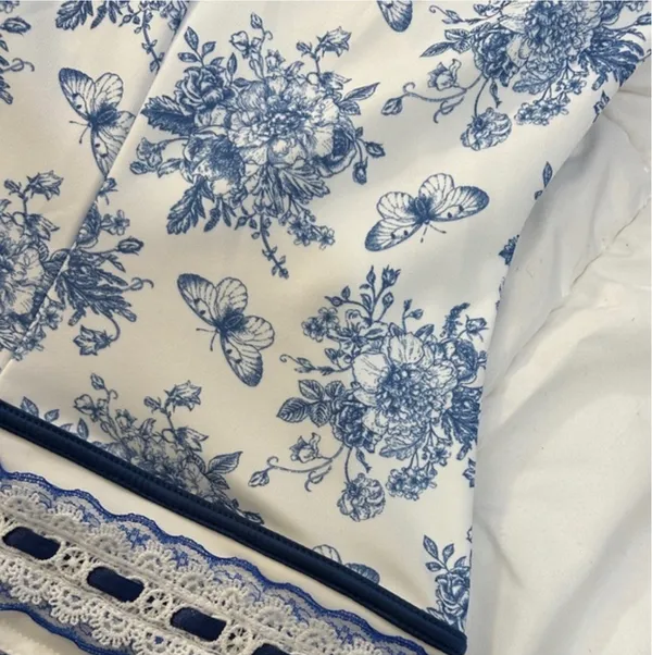 Blue and White Floral Lace Mini Dress - Image 3