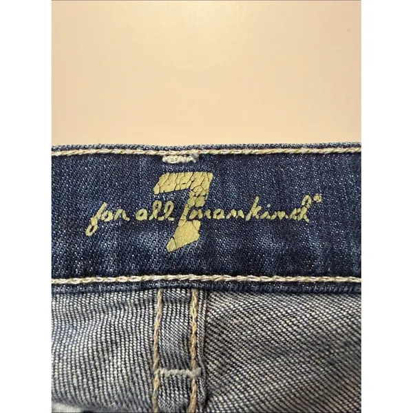 7 FAM Dojo White 7’s On Back Pockets Flare Dark Wash Jeans Size 29 - Image 3