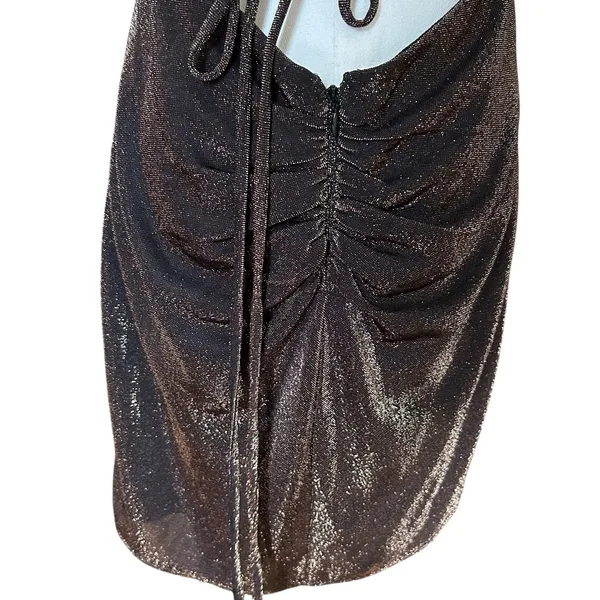 Blondie Nites by Stacy Sklar NWT Mini Halter Dress SZ 11 Black Gold Shimmer - Image 6