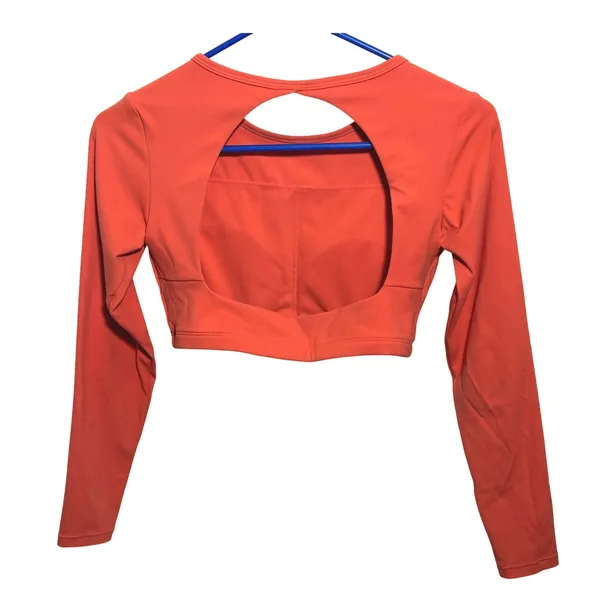 Aoxjox Clarissa‎ Backless Long Sleeve Crop Top Orange Gym Yoga XS - Image 5