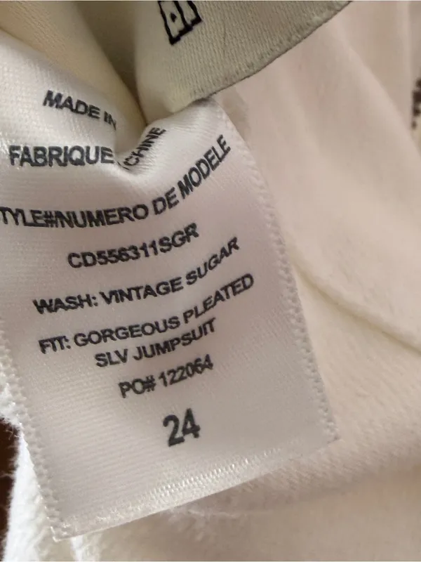 Alice + Olivia Jeans Denim Vintage Sugar White Flare SLV Jumpsuit $485 XS 24 - Image 6