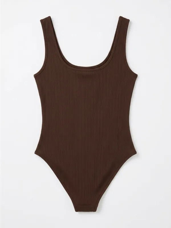Women's Scoop Neck Bodysuit - Brown - Image 4