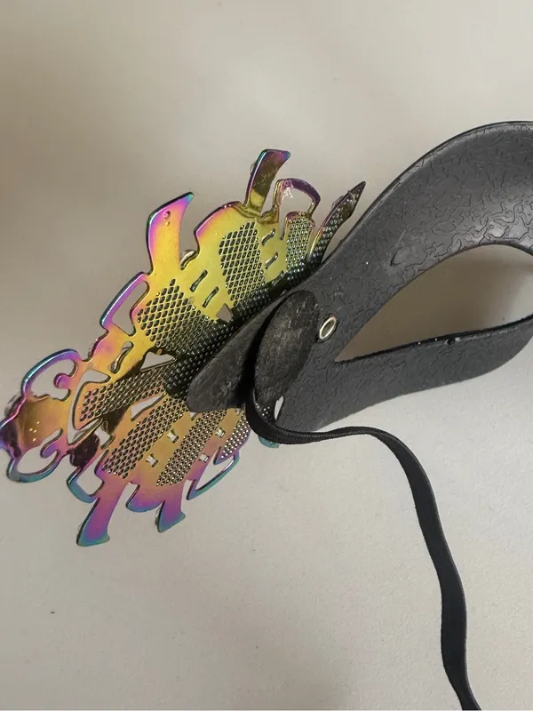 Spirit Black Venetian Peacock Masquerade Mask with Multicolor Lasercut Metal - Image 6