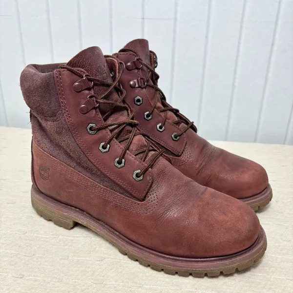Timberland‎ Premium Dark Red Burgundy Nubuck Waterproof Classic Boots Womens 9.5 - Image 2