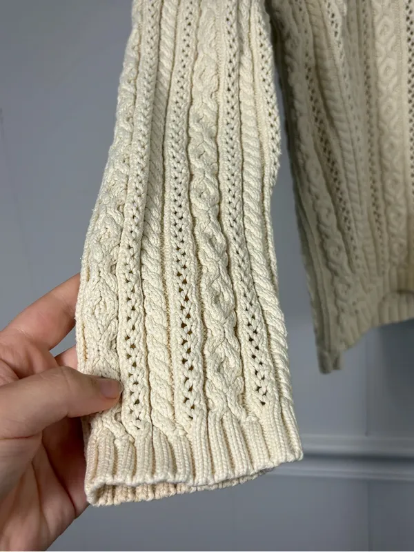 Lauren Ralph Lauren Cable Knit V-Neck Vintage Cotton Sweater Medium Winter Cozy - Image 3